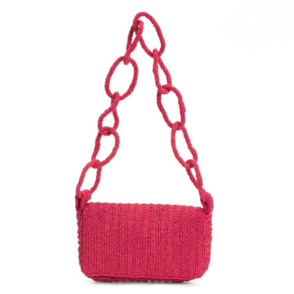 MADE IN INDIA Raspberry Sparkle Beaded Chain Strap Shoulder Bag